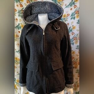 Y2K Women's Fs Limited Charcoal And Grey Hooded Wool Coat